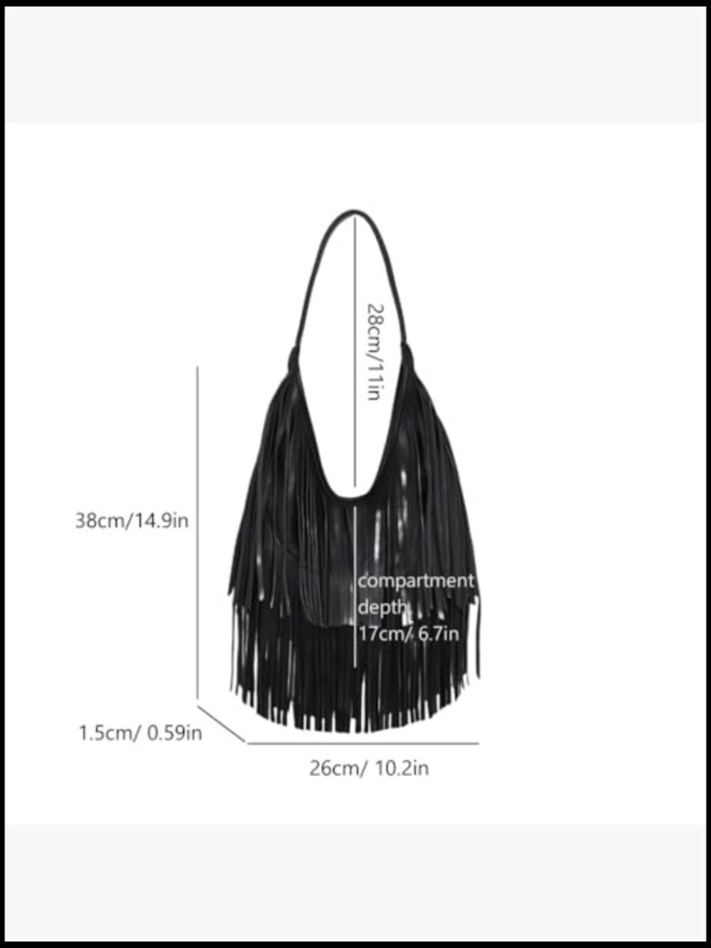 Faux Leather Fringe Hobo Shoulder Bag Slouchy Purse Vintage Chic Y2K - Picture 6 of 7